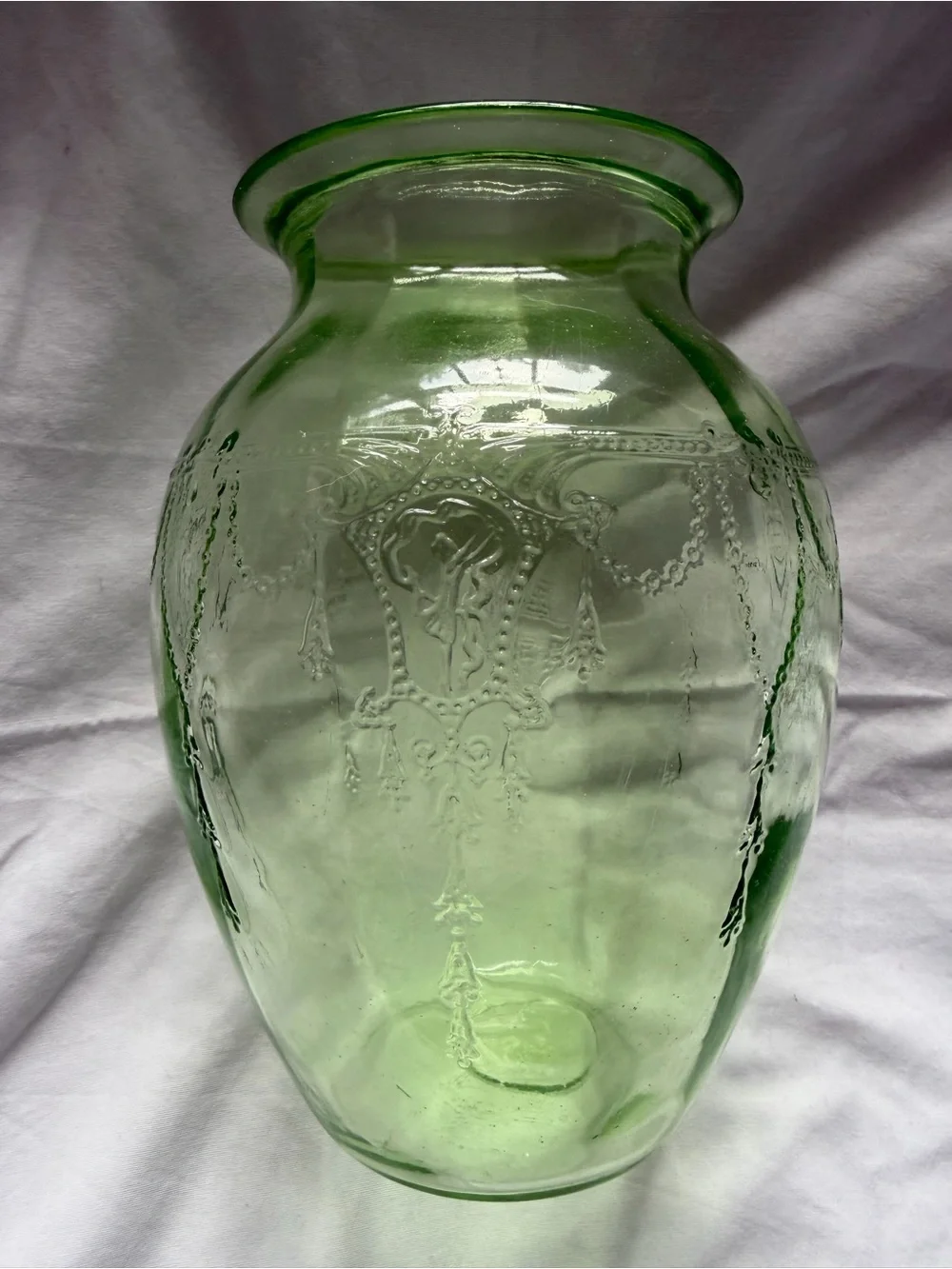 Uranium Depression Glass Vase 7 3/4